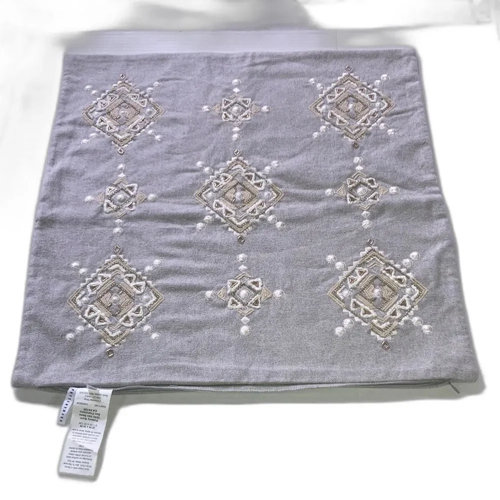 POTTERY BARN Haylie Embroidered Beaded Flannel Pillow Cover 20 x 20 inches